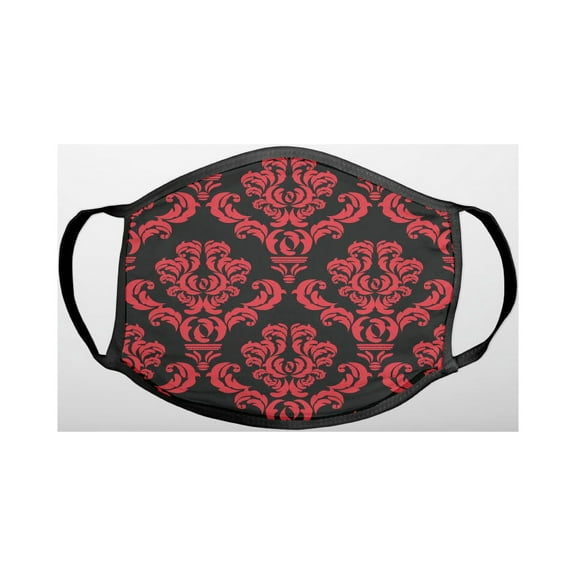 Black Red Damask Pattern - 3-Ply Reusable Soft Cloth Face Covering, Unisex, Cotton Inner Layer