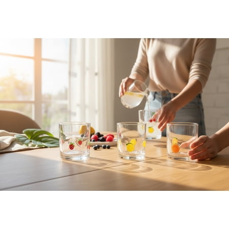 Fruit Design Glass Tumblers ONE GLASS IS MISSING