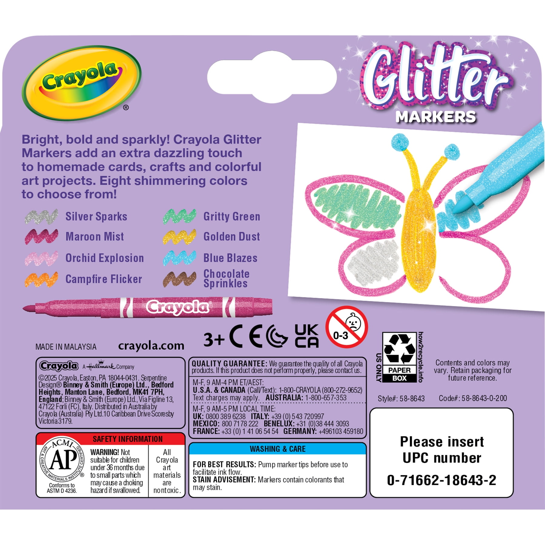 Crayola Glitter Markers, 8 Per Pack, 3 Packs