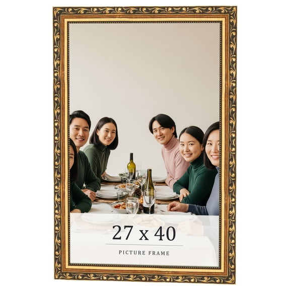 27x40 Frame Black & Gold Solid Wood Picture Frame Width 1.125 Inches | Interior Frame Depth 0.375