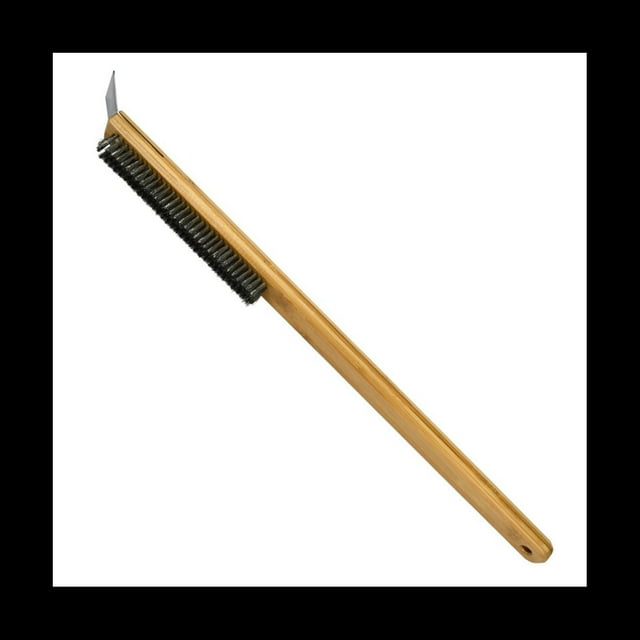 Raspador de Cepillo para Pizza Manejar de Madera Cerdas de Acero Inoxidable Cepillo de Limpieza de Parrilla PortáTil para Limpiador de Hornos Al Aire Libre