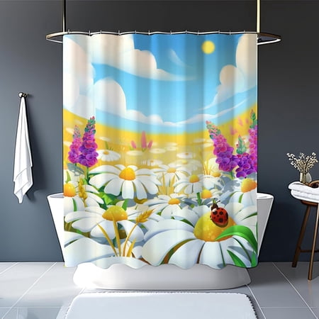 Shower Curtain with 12 Hooks Flower Field Shower Curtain with 12 Hooks Flower Field