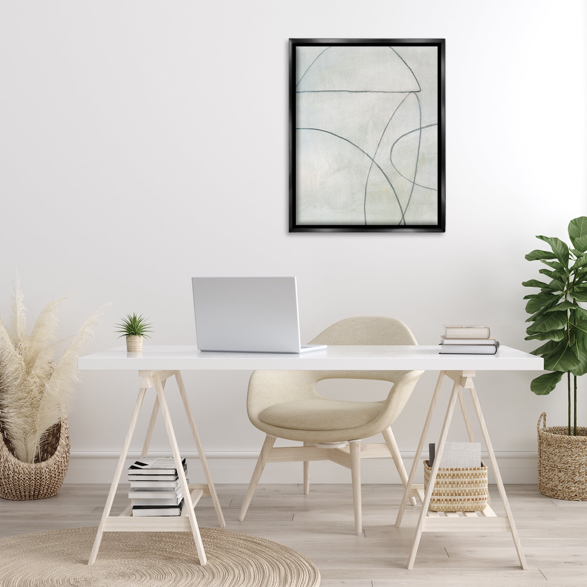 Stupell Industries Shapes Sketch on Grey Abstract Drawing Black Floater Framed Canvas Art Print Wall Art, 25 x 31