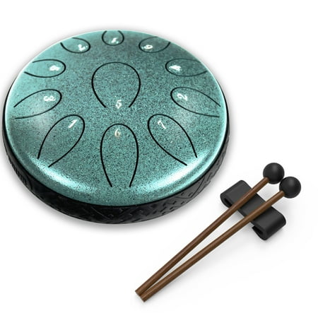 REGIS Alloy Steel Tongue Drum 11 Notes 6 Inches Chakra Tank Drum Steel Percussion Padded Travel Bag and Mallets(Malachite)