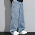 thumbnail image 5 of YLSDY Men's Patch Pocket Wide Leg Jeans, Elastic Waist Drawstring, Classic Loose Fit Denim Pants for Casual Wear Blue XL, 5 of 7
