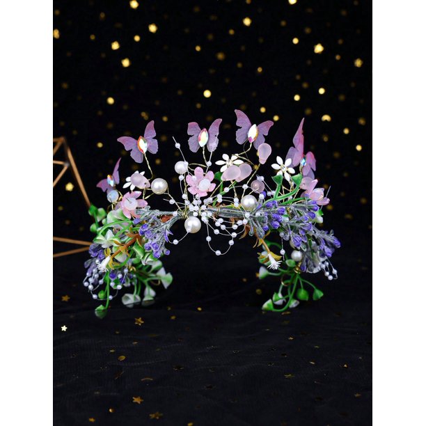 1pc Pink Butterfly & Flower Forest Style Hairband For Green Spring Party Headwear