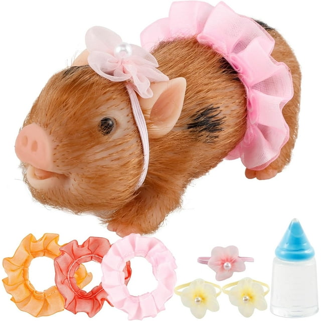 Yazoeia Silicone Pig Silicone Piglet with Nursing Bottle and Clothing Accessories 5 Inch Lifelike Animal Pig Doll Cute Realistic Miniature Reborn Interesting Full Silicone Body Pig Toys