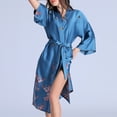 thumbnail image 2 of Defitshape Women's Satin Robe Soft Lightweight Printed Short Kimono Summer Midi Short Sleeve V Neck Belted Knee Length Wedding Bridal Bathrobe Royal Blue X-Large, 2 of 4