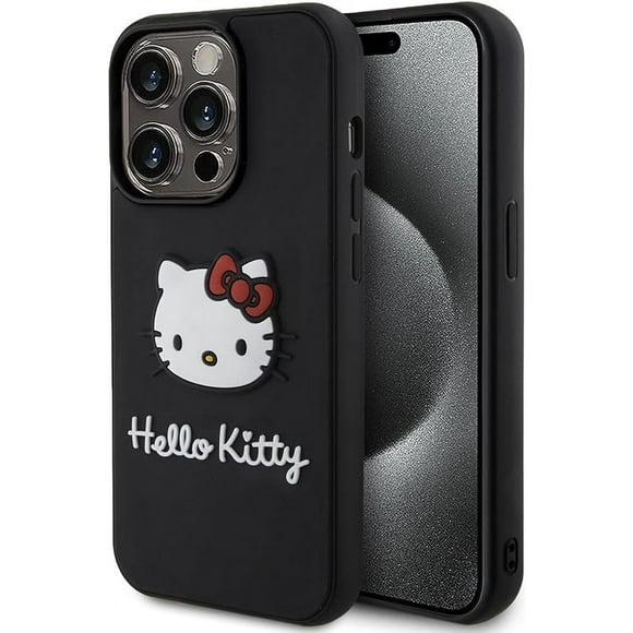 Case Hello Kitty Logo 3D Kitty Face Negro para iPhone 15 Pro