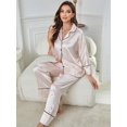 thumbnail image 5 of WEHUSE Silk Pajamas for Womens Set 2 Piece Satin Pjs Soft Button Down Sleepwear Wide Leg Long Pants with Pockets, 5 of 6