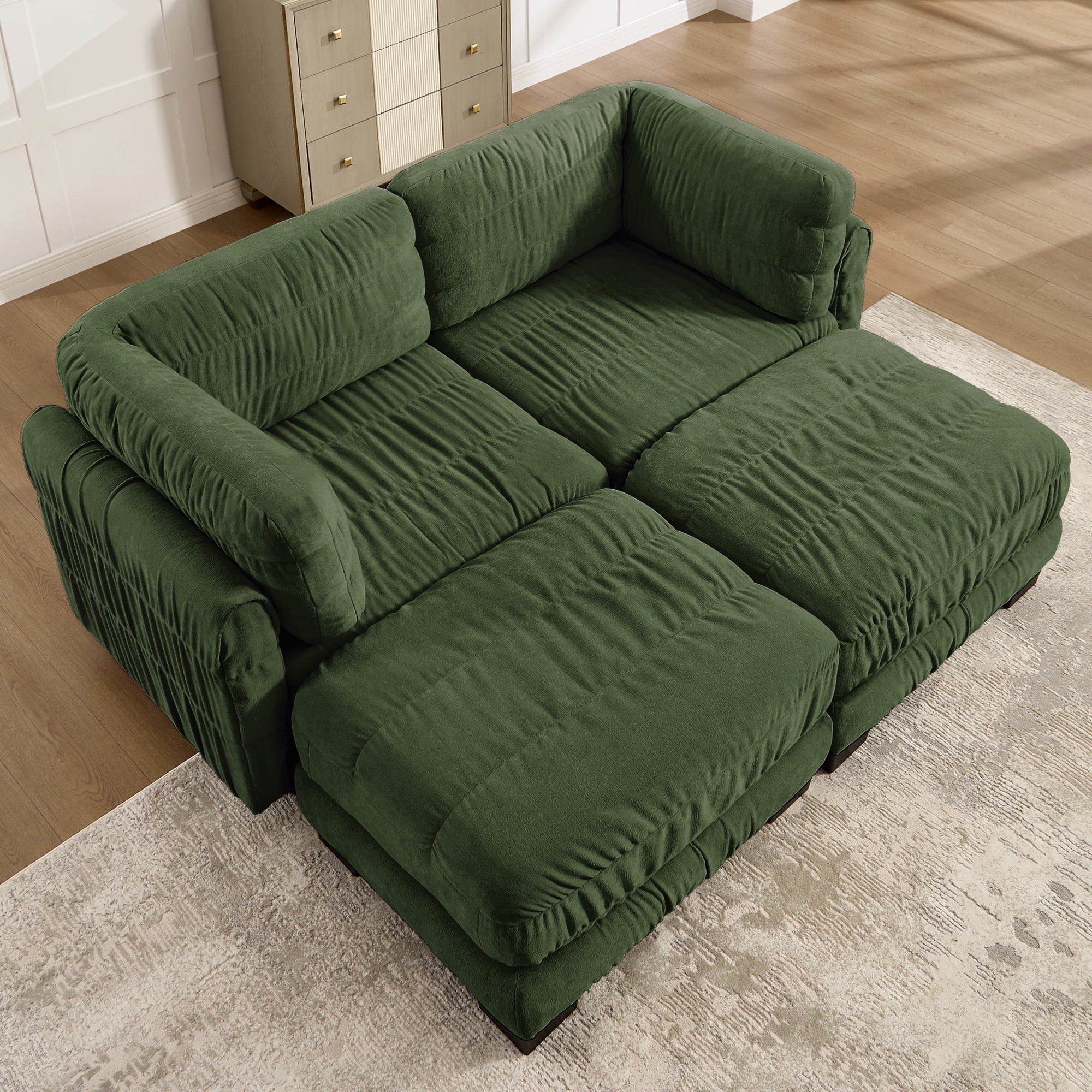 78" 2 Seat Chenille Modular Sectional Sofa with 2 Movable Ottoman and L Shape Back Cushions,Easy Assembly