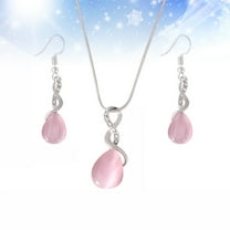 ELAYARD Jewelry Set Necklace Earrings Droplet Shaped Rhinestone Pink 1Set