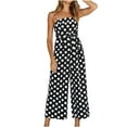 thumbnail image 2 of Gaecuw Jumpsuits for Women Dressy Sleeveless Off the Shoulder Strapless Overall Band Collar Polka Dot Onesie Strappy One Piece Outfits Loose Baggy Long Pants Wide Leg Summer Romper Calf Length, 2 of 6