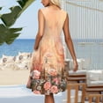 thumbnail image 4 of WTOBBY Women's Vintage Floral Print Summer V-Neck Casual Dress Sleeveless Pleated Ruffle Hem Dress for Garden Parties and Tea Events,OrangeS, 4 of 5