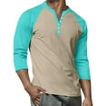 thumbnail image 5 of Domuza 3/4 Sleeve Mens Shirts Trendy Casual Raglan Contrast Color Baseball T-Shirts Fall Comfy Lightweight Slim Fit Button Down Pullover Cyan XXL, 5 of 8