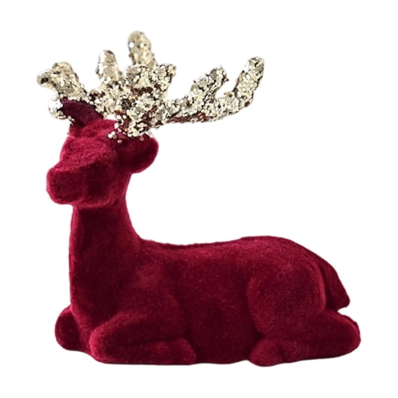 Christmas Reindeer Tabletop, Red Flocking Deer Hanging Decorations, Indoor Decorative Ornaments for Kitchen Mantle Shelf Office Home Decorations