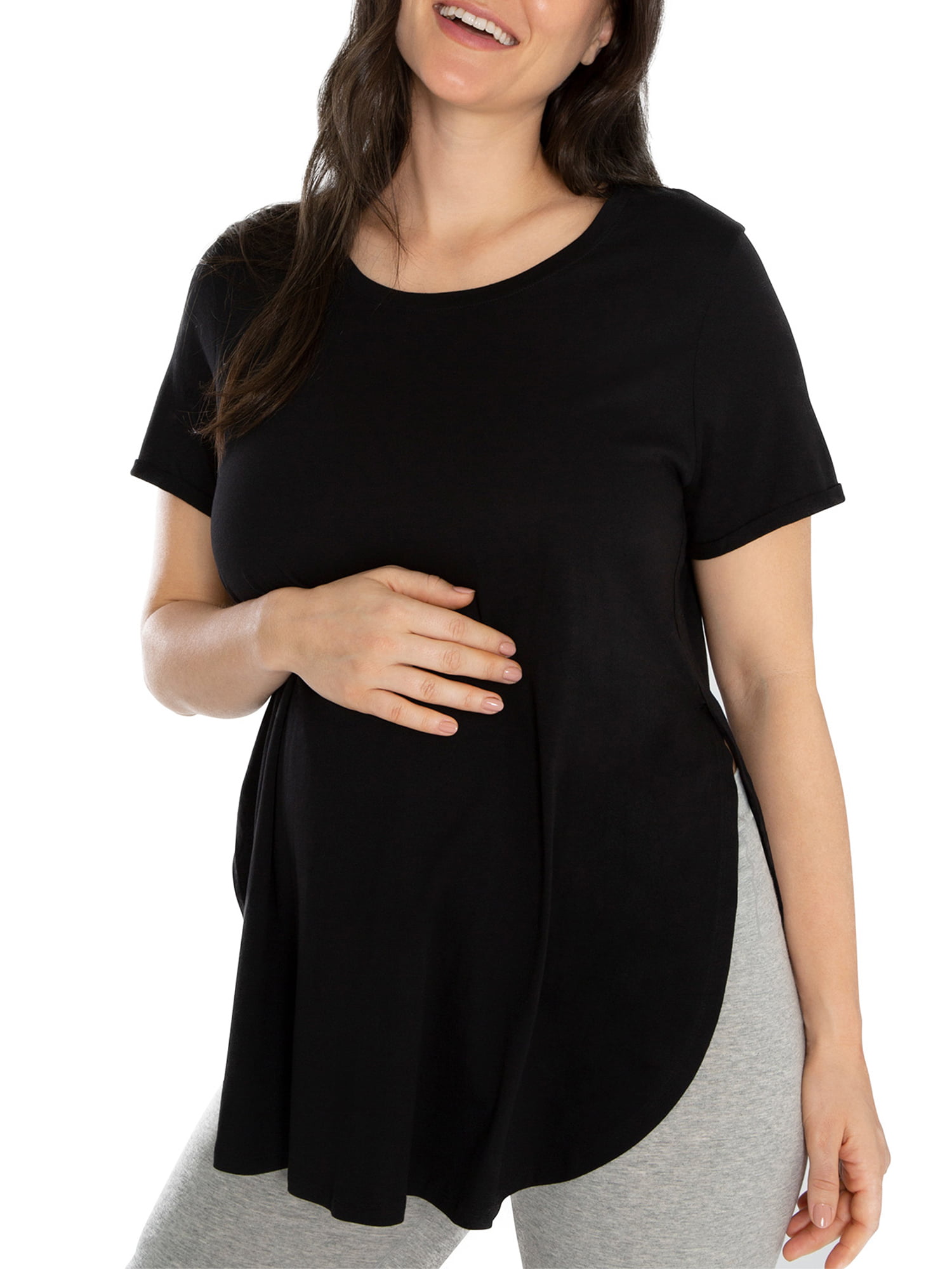 Fall Nursing Shirts for Maternity V Neck Short Sleeve Pregnancy Tops Loose Casual Breasted-Feeding Plus Size Pullover 