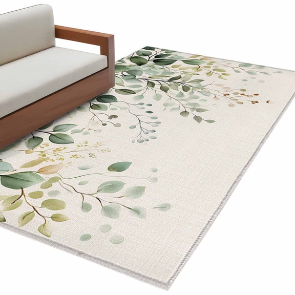 Sage Green Eucalyptus Area Rug 3x5 FT, Non Slip Entryway Bedside Carpet, Traditional Tree Branch Leaf Plant Washable Soft Floor Carpet Indoor Mat Non-Shedding Throw Rug for Dorm Kitchen Home Office