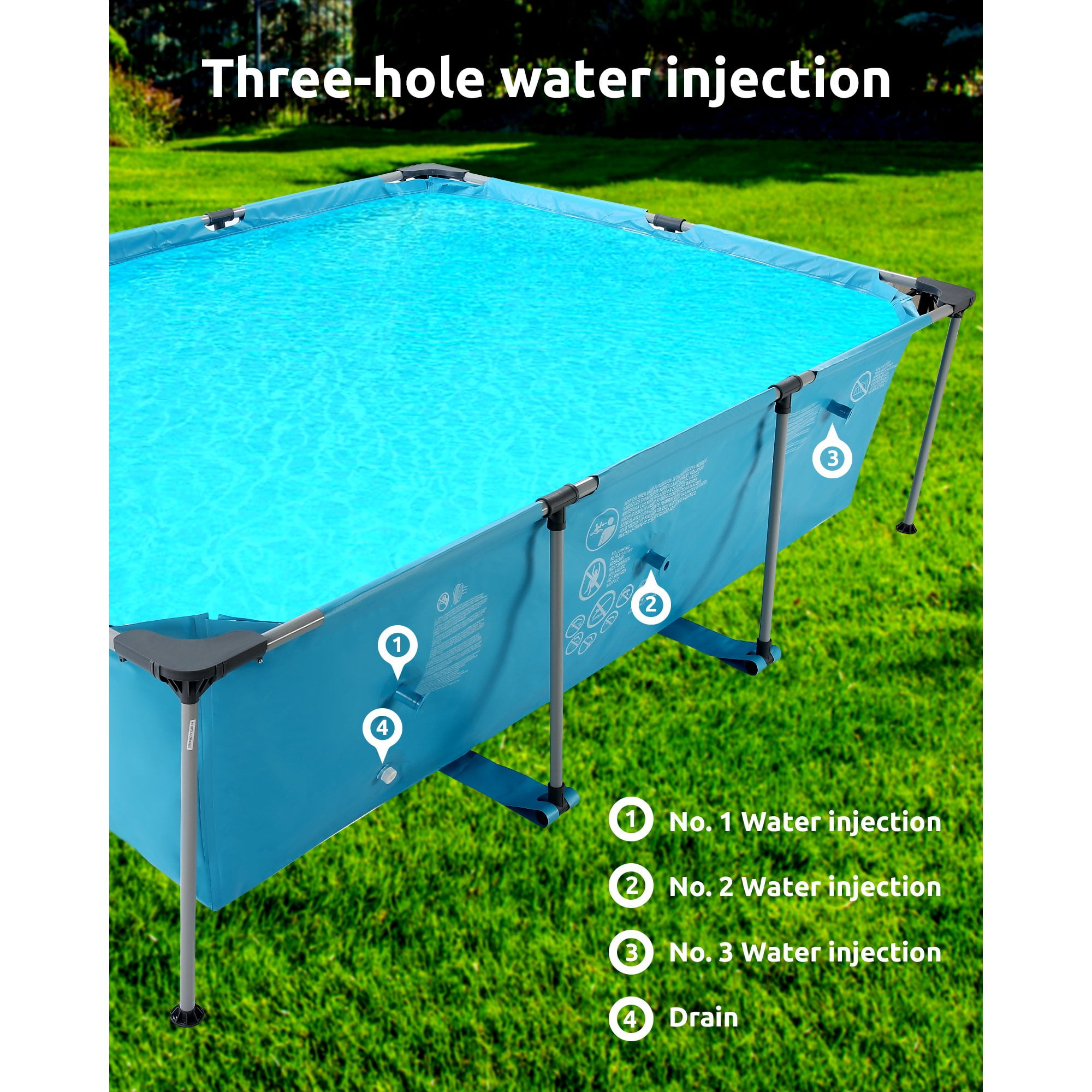 GASKY 10ft Swimming Pool Rectangle Metal Frame and Accessories 118x79x29.5 Inch for Adult Backyard Bule Just Pool