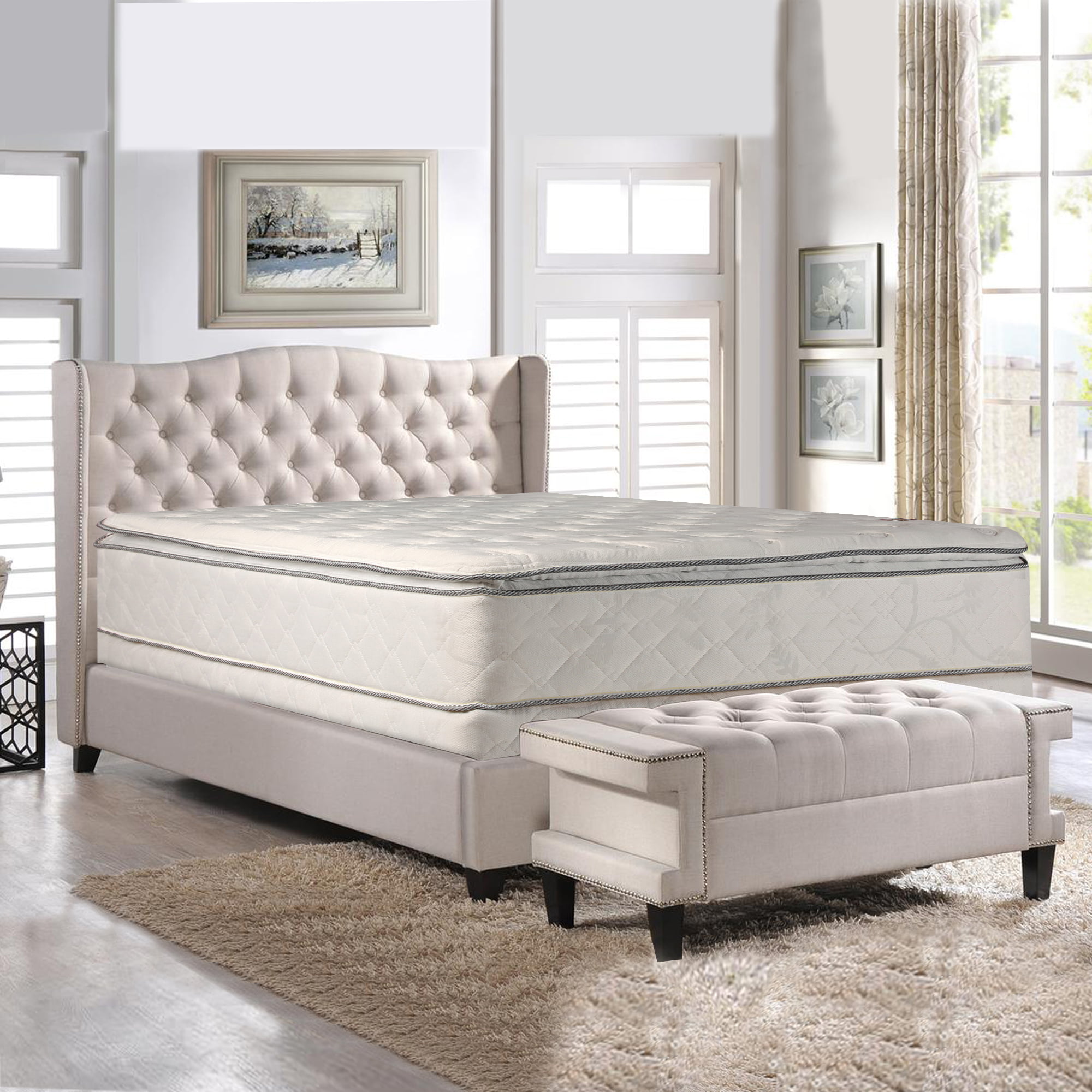 Twin XL Size Continental Sleep No Assembly Required 10-Inch Medium Plush Pillowtop Innerspring Mattress and 4-inch Box Spring//Foundation Set