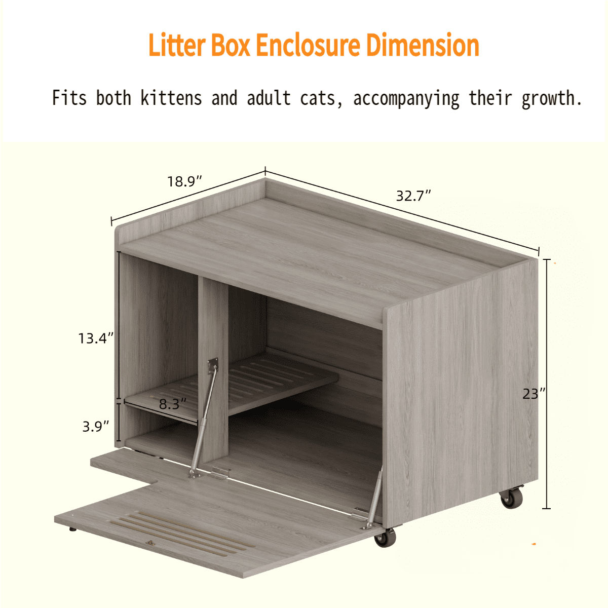Dog Bed Gray Cat Litter Box Enclosure,Hidden Litter Box Furniture with top side fence,Wooden Pet House Side End Table, Storage Cabinet Bench for Living Room,,Bedroom, Fit Most of Litter Box,Orthopedi
