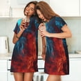 thumbnail image 4 of Gukieu Red And Blue Fire Print Women's Nightgown, A-line Round Neck Short-sleeved Nightgown Pajamas Home Wear Suitable for Home and Outing, 4 of 6