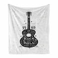 thumbnail image 1 of Guitar Soft Flannel Fleece Blanket, Hand Drawn Style Instrument with Grunge Look and Retro Design Rock and Roll Theme, Cozy Plush for Indoor and Outdoor Use, 60" x 80", Black White, by Ambesonne, 1 of 6