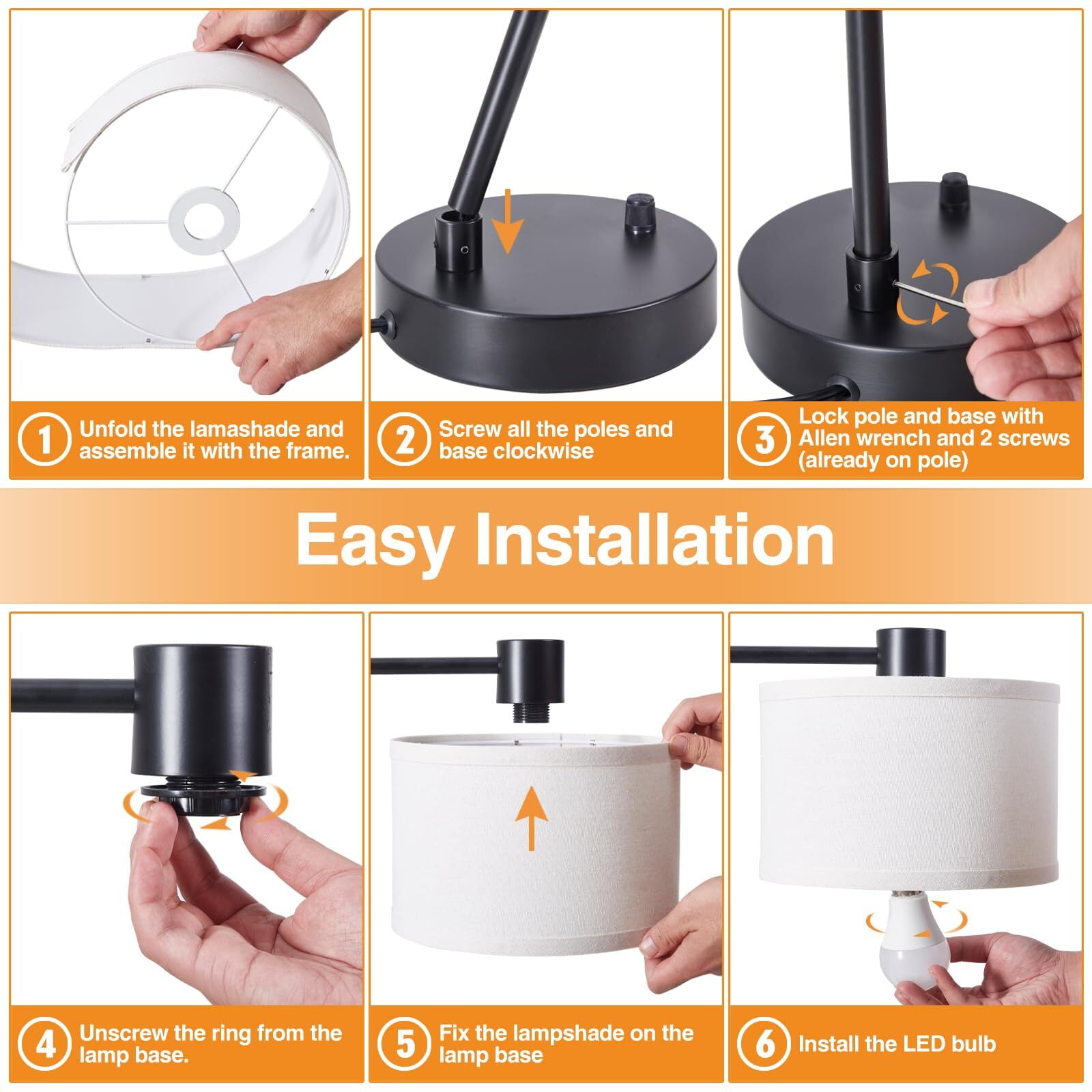 NATYSWAN Table Lamp for Bedroom Set of 2 with USB C+A Ports, Fully Stepless Dimmable Bedside Lamp with Linen Lampshade, Contemporary Lamp for Living Room Reading Office, 2 LED Bulbs Included (Black)