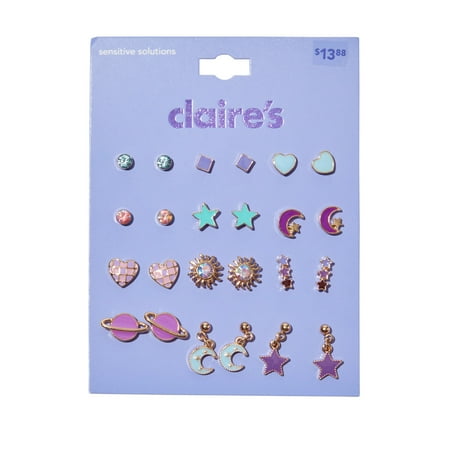 Claire's Teen Girl's Purple and Aqua Celestial Stud Earring Set, 12-Pack