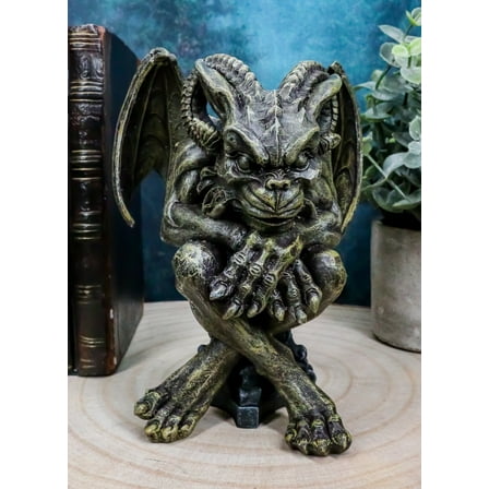 Ebros Winged Ram Horned Gargoyle Sitting On Cathedral Pedestal Statue 6" High