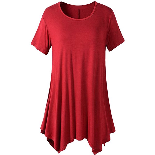 Coofit Tunique Chemise Manches Courtes Col Rond T-shirt Décontracté Blouse Ample pour Femmes