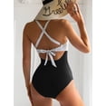 thumbnail image 3 of SOMER Women's One Piece Swimsuits Tummy Control Cutout High Waisted Bathing Suit Wrap Tie Back 1 Piece Swimsuit White Striped+Black S, 3 of 3