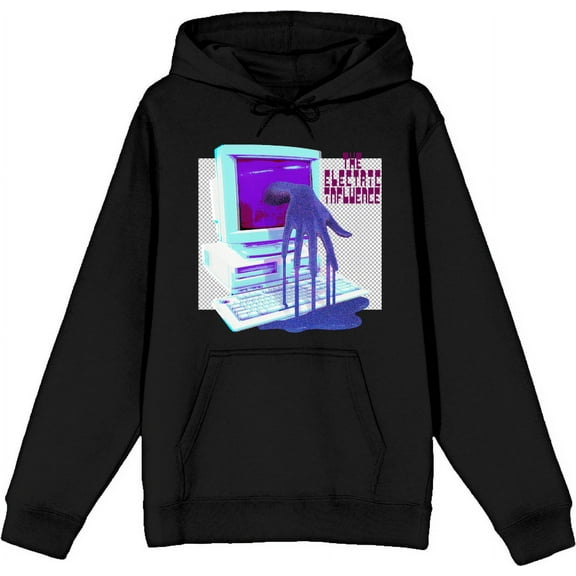 Low Poly Y2K Trend The Electric Influence Adult Black Long Sleeve Hoodie-XS