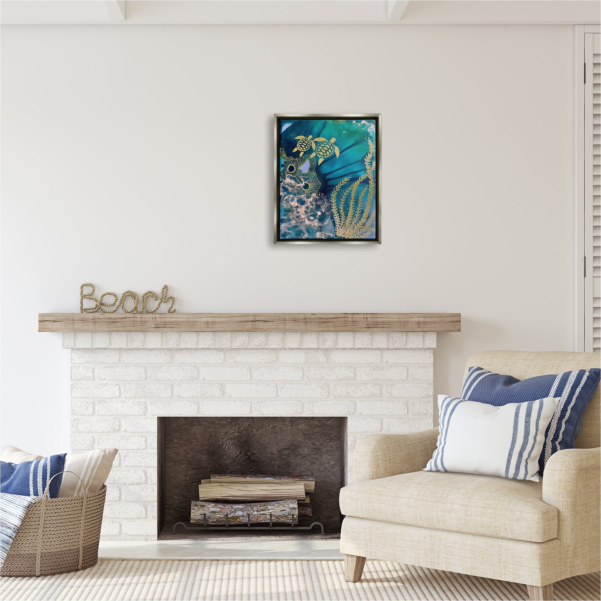 Stupell Industries Modern Sea Life Patterns Abstract Painting Gray Floater Framed Canvas Art Print Wall Art, 17 x 21