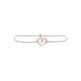 thumbnail image 1 of Sterling Silver Womens Round Diamond Rose-tone Heart Bracelet 1/12 Cttw, 1 of 1