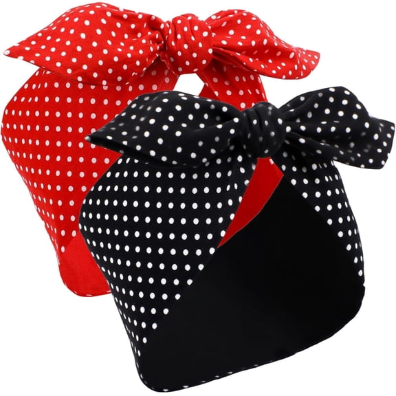 2 Pieces Polka Dot Headband, Retro Dot Head Scarf Wire Headband for Christmas Hair Accessories, Vintage Head Scarf for 50s Accessories Women, Rabbit Ear Hairband for Girls Hair Accessories