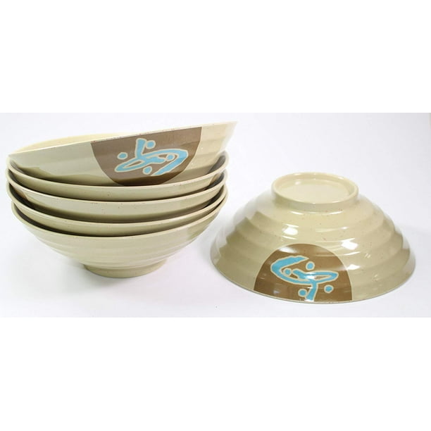 Set of 6 Japanese 8.5" Large Ramen Noodle Soup Bowl Made of Melamine
