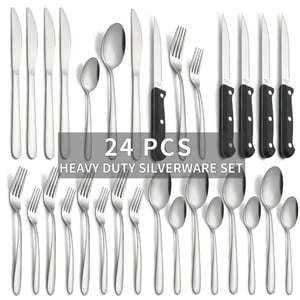 Bestdin 24-Piece Stainless Steel Flatware Set with Steak Knives