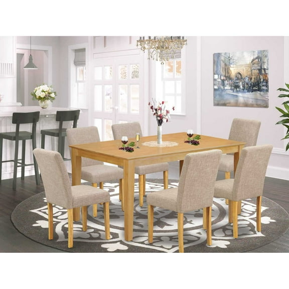 East West Furniture Capri 7 Piece Mid-Century Oak Wood Dining Set