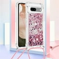 thumbnail image 2 of Long Crossbody Lanyard Clear Case for Google Pixel 7a with Adjustable Neck Strap, Glitter Sparkly Bling Quicksand Phone Cover Cases for Google Pixel 7a QKG Rose Gold, 2 of 14
