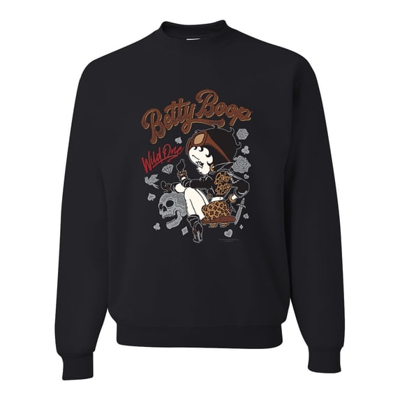 Wild Bobby, Biker Betty Boop Wild One MC Motorcycle Betty Boop Unisex Crewneck Sweatshirt, Black, 4X-Large