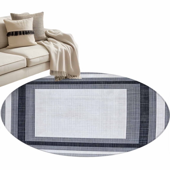 Geometric Black Round AreaRug 3ft White and Gray Squares Grid Lines Texture Non-SlipWashable Circle Rugs Soft Felt Indoor Floor Mat for Bedroom Kitchen Living Room Bathroom