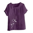 thumbnail image 4 of TKLPEHG Womens Blouses Dressy Casual Crew Neck Button Roll Sleeve T-shirt Short Sleeve T Shirts Fashion Print Tshirt Loose Fitted Comfy Soft Summer Womens Clothes (Purple,XXXXXL), 4 of 4