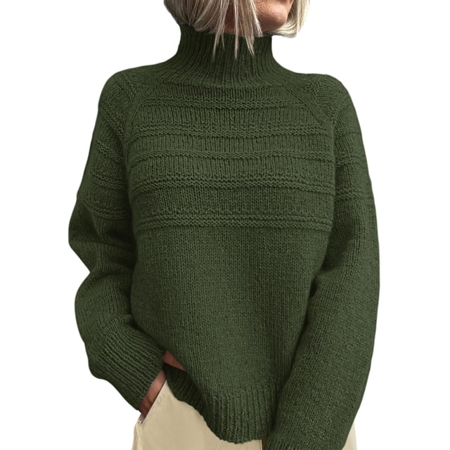 Suéter PRETTYGARDEN Cuello Alto Tejido Grueso Verde Militar XL