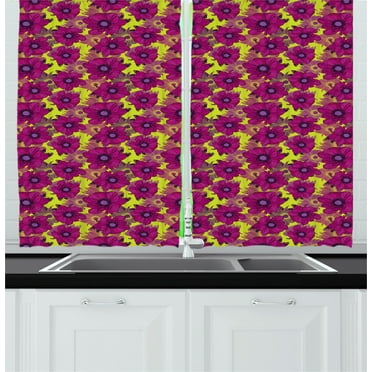 Ambesonne Vintage Kitchen Curtains, Contrast Pastel Petals, 55"x39", Multicolor