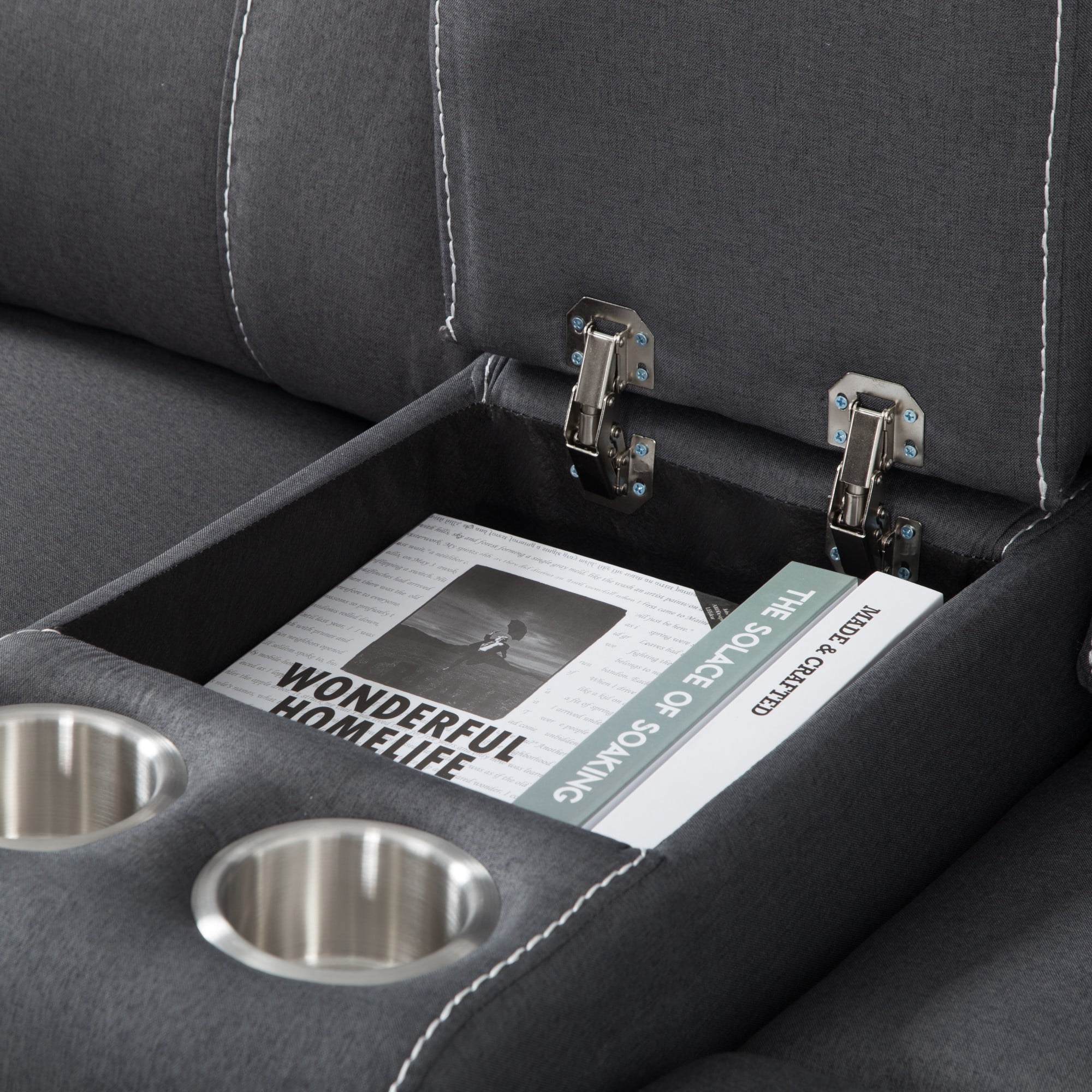 Gewnee 149" Manual Reclining Sectional Sofa with 2 Recliners,Storage Box& Cup Holders for Living Rooms.Gray