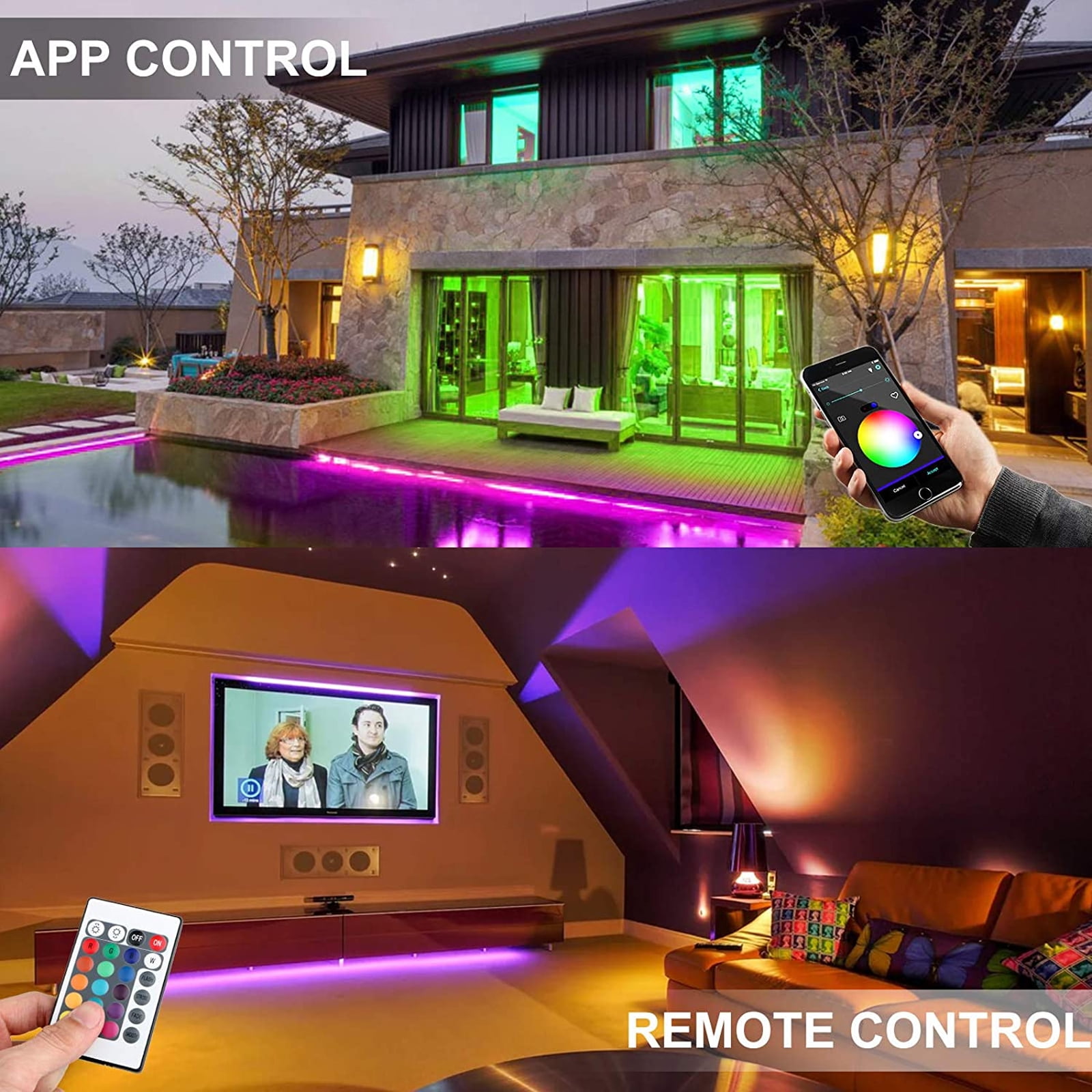 TSV 32.8ft LED Strip Light 5050 RGB with Remote, Waterproof for Home Bedroom Indoor Outdoor Decor