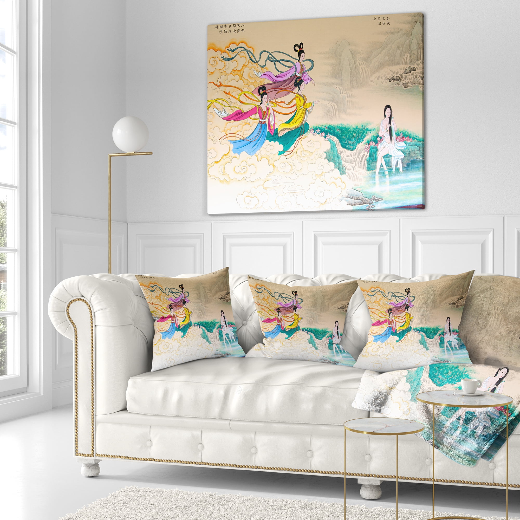 Designart Classical Chinese Painting - Abstract Throw Pillow - 16x16