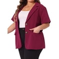 thumbnail image 4 of Agnes Orinda Women's Plus Size Blazers Casual Short Sleeve Notched Lapel Wear-to-Work Blazer Suit Jacket 3X Burgundy, 4 of 6