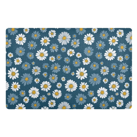Yayeee Doormat for Inside 20"x32" Absorbent Low-Profile Washable Non-Slip Rubber Backed Entryway Rug, Green Daisy Pattern
